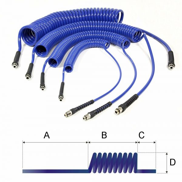 UNOFLEX Spiral hose PU 11x16mm/2m fixed/swivelling connection 3/8 O.D. with break protection plastic