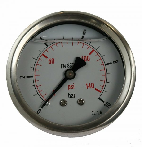 Pressure gauge 10 Bar 1/4 Bak Metal Glycerine