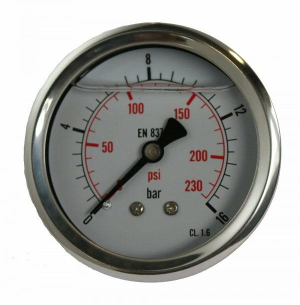 Manometer 16 Bar 1/4 Bak Metall Glycerin