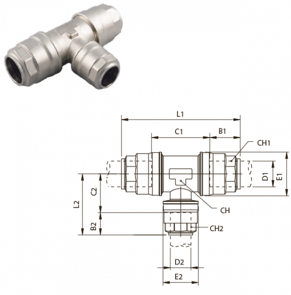 T-stycke outlet Dia. 50 - Dia. 25 reducering outlet