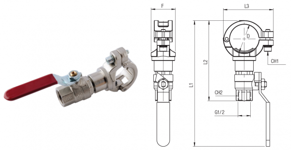 Påstick för 25mm rör, med Kulventil