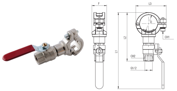 Påstick för 50mm rör, med Kulventil