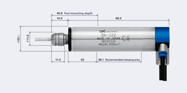 BM-322 Rak Motorspindel med 50 cm skarvkabel (60.000 rpm) Dia. 22mm - Image 2