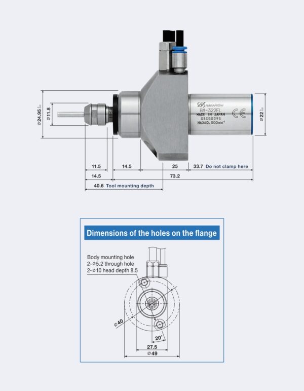 BM-322FL Motorspindel med fläns 50 cm skarvkabel (60.000 rpm) Dia. 22mm - Bild 2