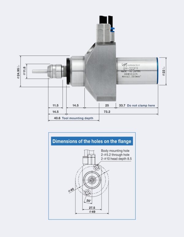 BM-322FR Motorspindel med fläns 50 cm skarvkabel (60.000 rpm) Dia. 22mm - Image 2