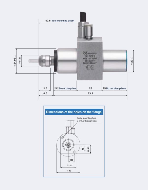 BM-322FS Motorspindel med fläns 50 cm skarvkabel (60.000 rpm) Dia. 22mm - Image 2