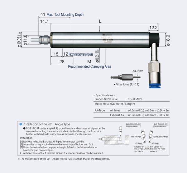 MSS-1902RA Luftdriven Motorspindel 90-grader Vinklad (2.000 rpm) Dia. 19.05mm - Bild 2