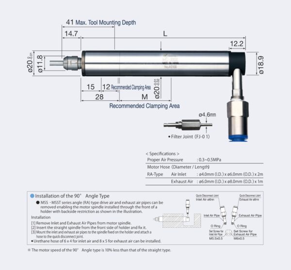 MSS-2030RA Luftdriven Motorspindel 90-grader Vinklad (30.000 rpm) Dia. 20mm - Bild 2