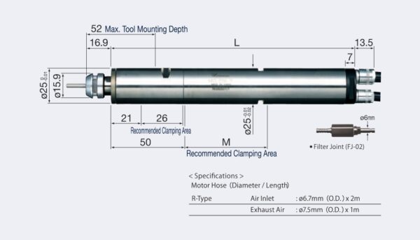 MSS-2501R Luftdriven Motorspindel Rak (1.500 rpm) Dia. 25mm - Bild 2
