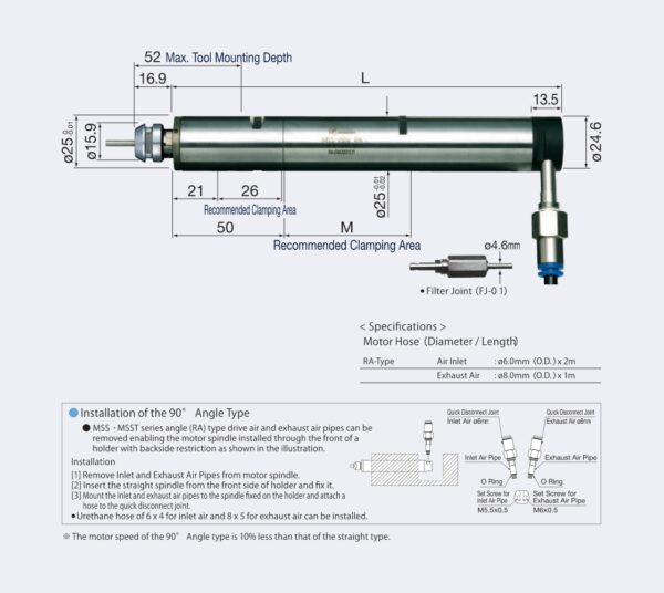 MSS-2501RA Luftdriven Motorspindel 90-grader Vinklad (1.400 rpm) Dia. 25mm - Bild 2