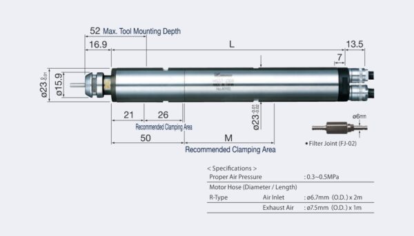 MSST-2308R Luftdriven Motorspindel Rak (7.700 rpm) Dia. 23mm - Bild 3