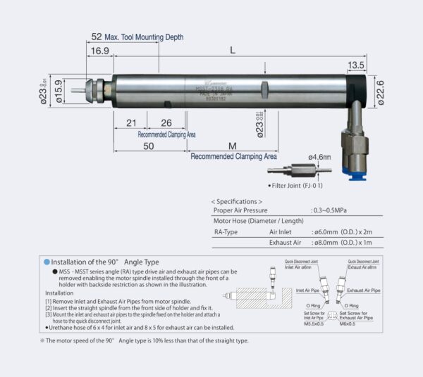 MSST-2330RA Luftdriven Motorspindel 90-grader Vinklad (27.000 rpm) Dia. 23mm - Bild 2