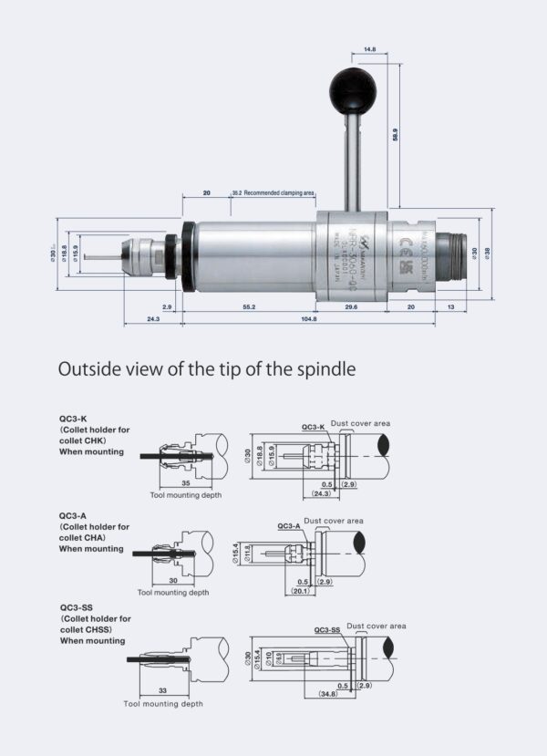 NRR3060-QC Spindel manuell (spak) verktygsbyte (60.000 rpm) Dia. 30mm - Bild 2